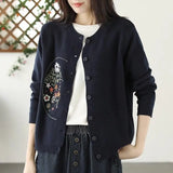 Round-Necked Cardigan Coat Women Thin Loose Embroidered Knitted Shirt Outside A Short
