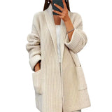 Zingj Women's 2024 New Women's Thick Solid Color V-Neck Cardigan Loose Pocket Sweater Coat-Outfit