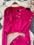 Winter Fashion Knitted Suits Women Slim Knit Vest+Elastic Long Skirt+Warm Cardigans 2025 OL Sweater Three Pieces Sets 211-0-Outfit
