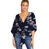 Women's Sexy Hot Girl Spring And Summer V-Neck Short-Sleeved Knot Print