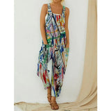 Slouchy Retro Abstract Print Overalls