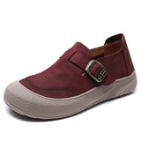 Time 99] Head-Level Cowhed Leather Retro Casual Women's Shoes New Fashion One-Word Buckle Comfortable Flat Single