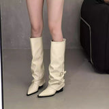 Buckle ~ Trouser Boots Coarse And Boots Boots Girl Hottie High Boots Pointed Black Pants Tube