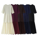 Women's Explosive Temperament Fashion Chiffon Splicing Under The Balance Of Short Sleeves Round Neck Short Sleeve