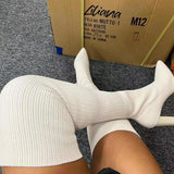Autumn And Winter Sharp Head Thick And Knitted Knee Boots Woman 43 Large Elastic Long