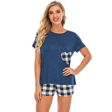 2025 Pajamas Plaid Love Round Collar Short-Sleeved Shorts Two Suit Home