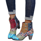 Large-Size Bohemian Female Martin Boots National Style Casual Retro Splicing High And Short Leather
