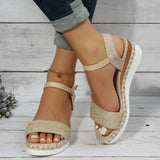 2025 New Large Size 42 Thick-Soled Hemp Rope Bow One Word Buckle Sandals Sloping