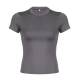 Simple Basic Round-Collar Short-Sleeved T-Shirt 2024 New Summer Ins Trend Solid Color Slim And Thin Casual