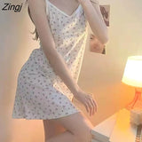 Women Summer Floral Mini V-neck Sleeveless Elegant Sleepwear Homewear Soft Sweet Lovely Ulzzang Design Ladies