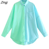 Women Fashion Color Matching Loose Blouse Office Ladies Long Sleeve Buttons Leisure Shirts Chic Street Blusas Tops
