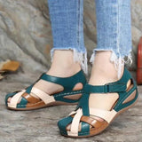 Women's Shoes 2025 Summer New Retro Round Head Slope With Ladies Roman Shoes Cross Buckle Women's