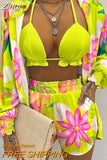 Summer 3 Piece Set Outfits Women Fashion Sexy Beach Style Printed Suspender Shirt Shorts Suit Three Piece Set