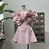 Princess Wind High-Level Ocean Party Hand Three-Dimensional Large Flowers Shoulder-To-Shoulder Chest Waist Dress Cotton