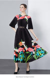 Exquisite Dress Women 2025 New Lazy Wind Collar Mid-Sleeves To Close The Waist Temperament 100-Fold Printing