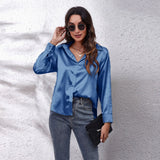 Shirt Women's Denswear Simulation Silk Long-Sleeved Shirt New Women's