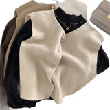 Line Single Row Small Gold Button Round Collar Knitted Vest Cardigan Woman Sleeveless Shoulder Vest