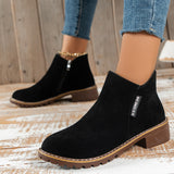 Barrel With Retro Matte Short Boots Female Coarse And Flat Bottom Side Zipper Martin