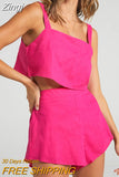 Women Two Piece Outfits Sleeveless Tank Top High Waist Shorts Set Solid Color Loose Summer 2pcs Short Sets