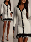 2025 New Temperament Elegant High- Waist Long-Sleeved Leaf Side Knitted Dress