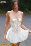 Elegant Strapless Lace Up Corset Mini Dress Party Club Outfits for Women Sexy Backless Corset Dresses Summer