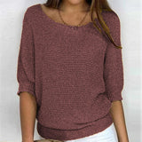 New Solid Color Round Knit Shirt Women Commuting Elegant Seven-Sleeve Top Air-Conditioning