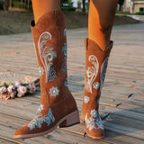 2025 Embroidered Coarse And Long-Sleet Women's Autumn And Winter New Fashion Knight Boots Embroidered Boots Women's