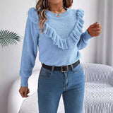 Shooting 2025 Autumn And Winter Elegant Solid Color Lotus Leaf Side Long-Sleeved Jacket Sweater Women's