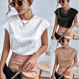 O-neck White Casual Shirts Fashion Women Leopard Print Tops Streetwear Short Sleeve Jacquard Blouse Blusas Shirt