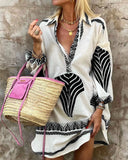And Summer 2025 New Leisure Long Shirt INS Loose Vacation V-Neck Dress