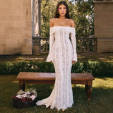 Shoulder Horn Sleeve Long Bag Hip Dress Gentle Elegant Temperament Boobs Waist Tugtail