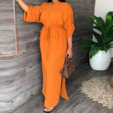 New Women's Temperament V Tie With Loose Leisure Large-Size Dress