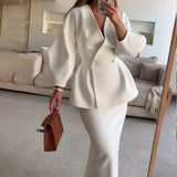 Women's Fashion Fashion Solid Color Button Bubble Sleeve Skirt Dress Set In Autumn