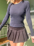 Kawaii T-Shirts Y2K Women Striped O Neck Long Sleeve Slim Tops Cute E-Girl Outfits Fairycore Aesthetic T-shirts