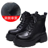 Layer Of Cow Skin English Wind Martin Boots 2025 Autumn And Winter New Round Head Thick Bottom Increase Plus Velvet Warm Short