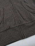 Solid Ribbed Zip Up Drawstring Hooded Long Sleeve Knit- Outfit