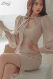 Harajuku Lace Bandage Dress Evening One Piece Korean Ladies Long SLeeve Party Sexy Maxi Dresses for Women Spring
