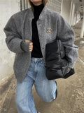 Oversize Bomber Jacket Women Beige Baseball Jackets For Women 2023 Long Sleeve Spring Jacket Woman New In
