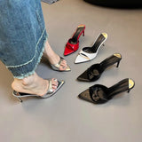Red Fashion Long High Heel Slippers Women 2025 New Summer Wearing Pointed Out-Of-Tooth Thin And Word