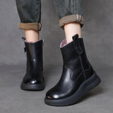 Cow Skin Retro Thick-Bottomed Boots Children Winter New Wool Short Boots Warm And Velvet Snow