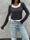 Color Puff Two Long-Sleeved T-Shirt Girl 2025 Spring And Autumn Show Skinny Mordell Folded On The