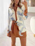 Women's Clothing Casual Irregular Knotted Fashion Long-Sleeved Shirt Dress