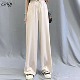 Pants Women Solid Summer Drape Mopping All-match Elegant Lace-up Elastic-waist Spring Long Trousers Korean Style Chic