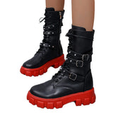 Bottom Martin Boots Autumn And Winter New Round Head Belt Buckle Locomotive Boots Women's Boots
