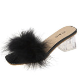 Slippers Women's Hairy Cool Drag Crystal Coarse And Net Red Summer Fashion Wear Half-Dragging Women's