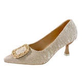 High-Heeled Shoes Temperament Tip 2025 Autumn New Fashion Folded Side Light-Mouthed Fine Heel Single Shoe