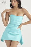 Satin Dress Bodycon Women Party Dress 2023 New Arrivals Mini Strapless Dress Sexy Celebrity Birthday Night