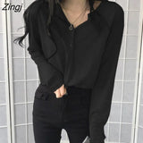 Sleeve T-shirts Women Solid Buttons Loose Spring Simple Tops Korean-style Chic Female Autumn Ulzzang All-match Outwear