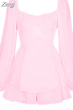 Women Boho Romper Long Sleeve Double Layer Ruffle Hem Chiffon Short Fairy Princess Mini Dress Jumpsuit