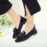 Flats Women Shoes Bowtie Loafers Patent Leather Women's Low Heels Slip On Footwear Female Pointed Toe Thick